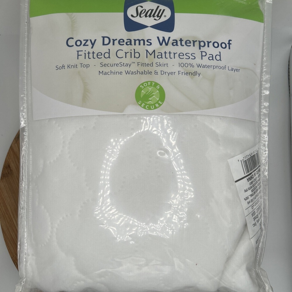 New Sealy Crib Mattress Fitted Pad Cozy Dreams‎ Waterproof White 52x28 ED021